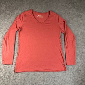 Eddie Bauer‎ Shirt Womens Large Red long Sleeve V-Neck Solid Preppy Basic Tee